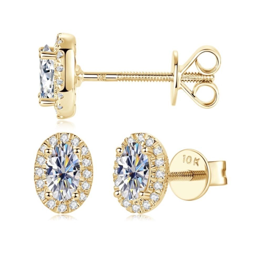 10k Solid Gold Halo Diamond Earrings